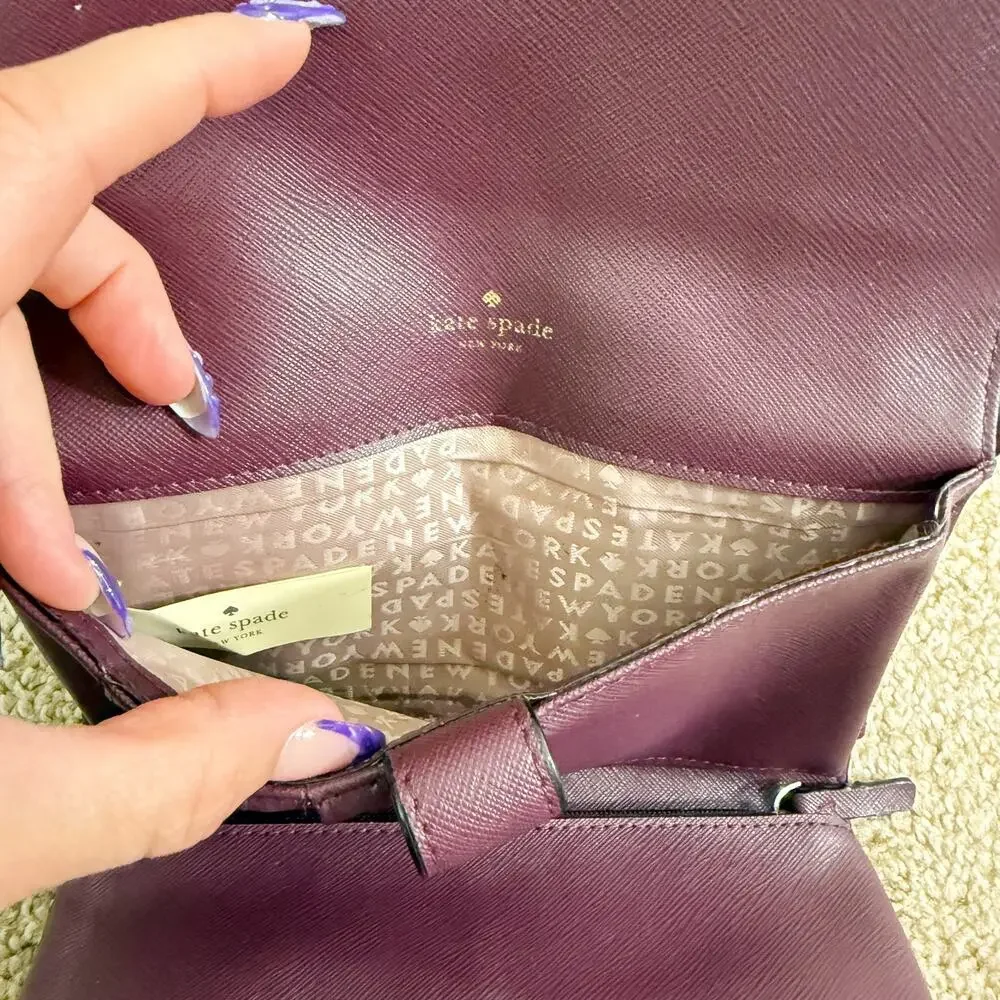 Kate Spade Burgundy Saffiano Leather Crossbody Wallet Bag VGUC Many Card Slots